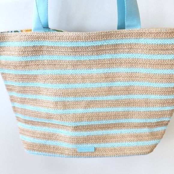 Vera Bradley Straw Tote Bag & Wristlet, & key fob in Retired Lemon Grove… - Picture 3 of 14